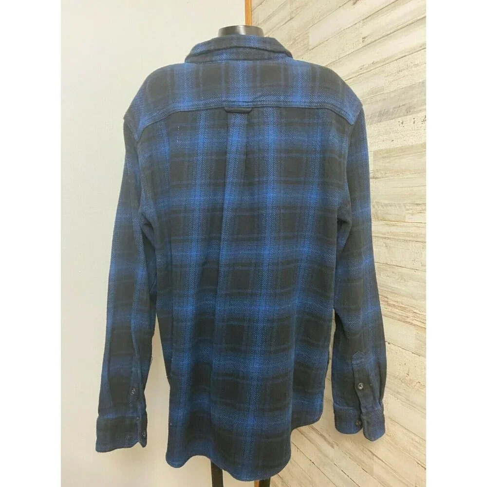 Men's Orvis XL Flannel Shirt Jacket Blue Plaid Button-Up Long Sleeve - Picture 2 of 4